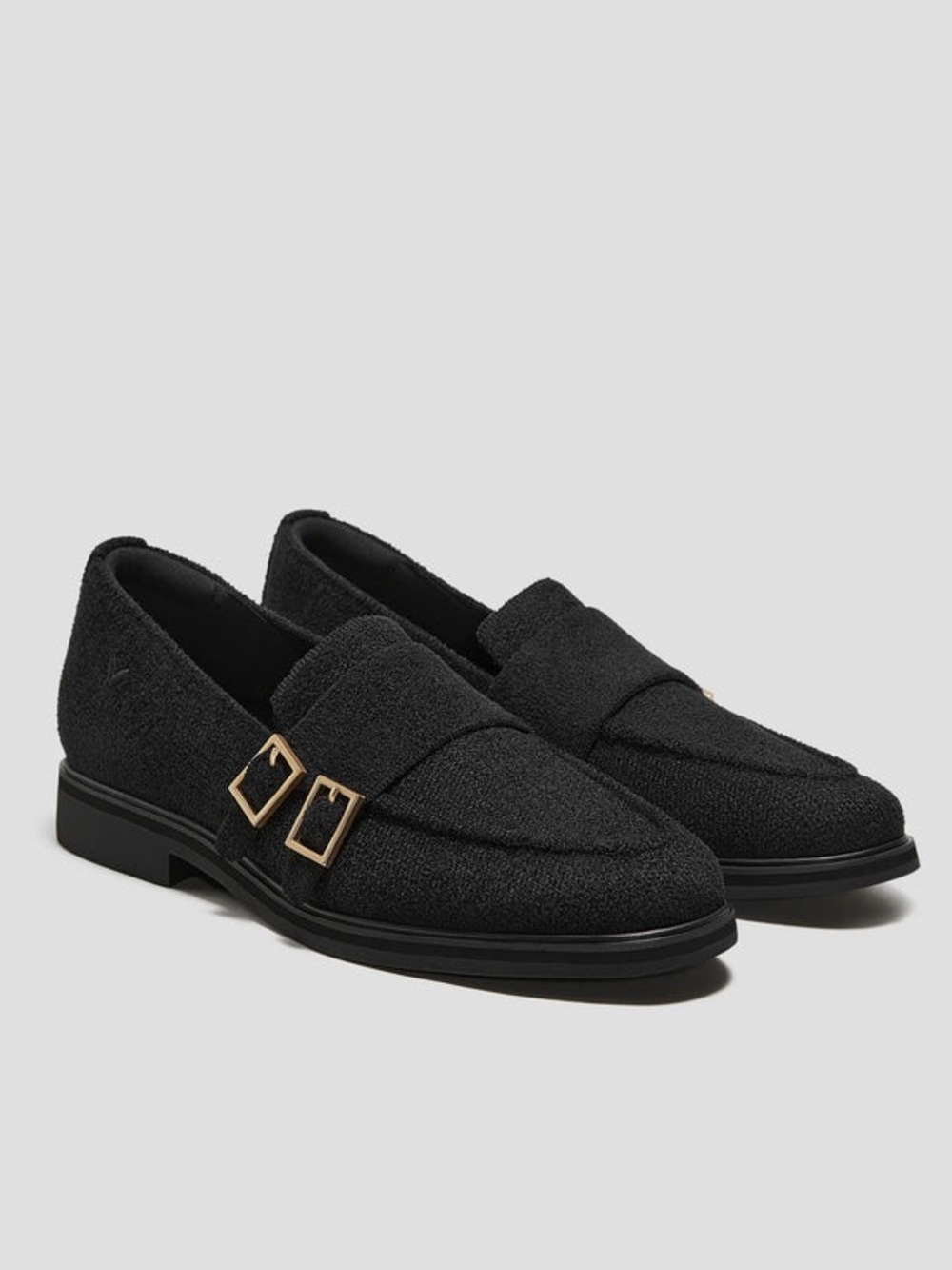 VIVAIA Luciana Round-Toe Textured Double Buckle Penny Loafers Black Size 38.5